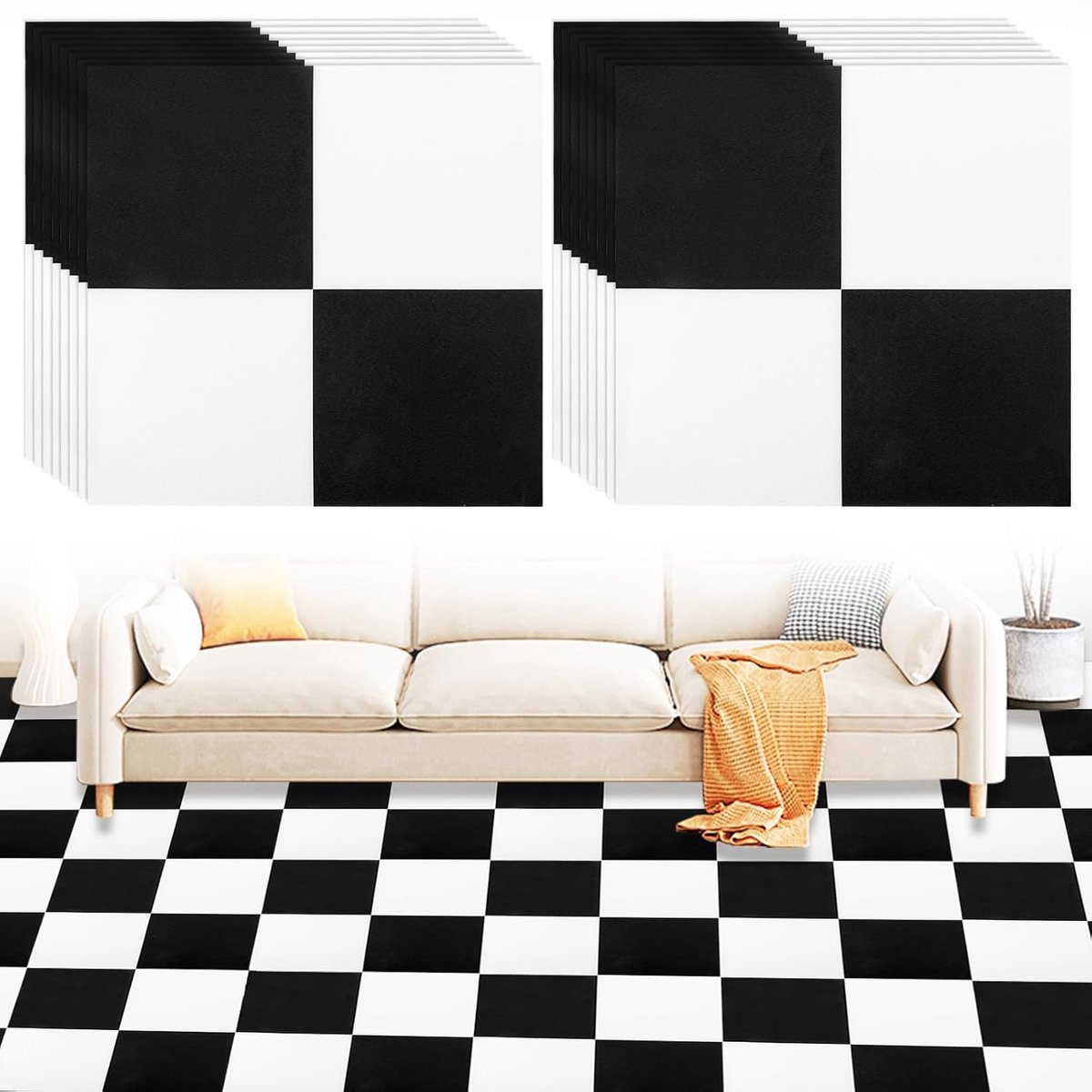 SnelShoppen - 20 Stuks Zelfklevende PVC Vloertegels 30x30cm Zwart-Wit Schaakbordvloer voor Keuken, Watervast Vinyl Vloerbedekking