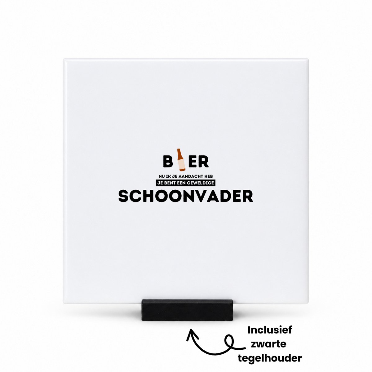 Hacebo bier, nu ik je aandacht heb je bent een geweldige schoonvader tegeltje met tegelhouder - de beste schoonvader - tegeltjes met tekst - vader cadeautjes - vaderdag - verjaardagscadeau - verjaardag - cadeau - spreuktegels - 10.8x10.8 CM Wit