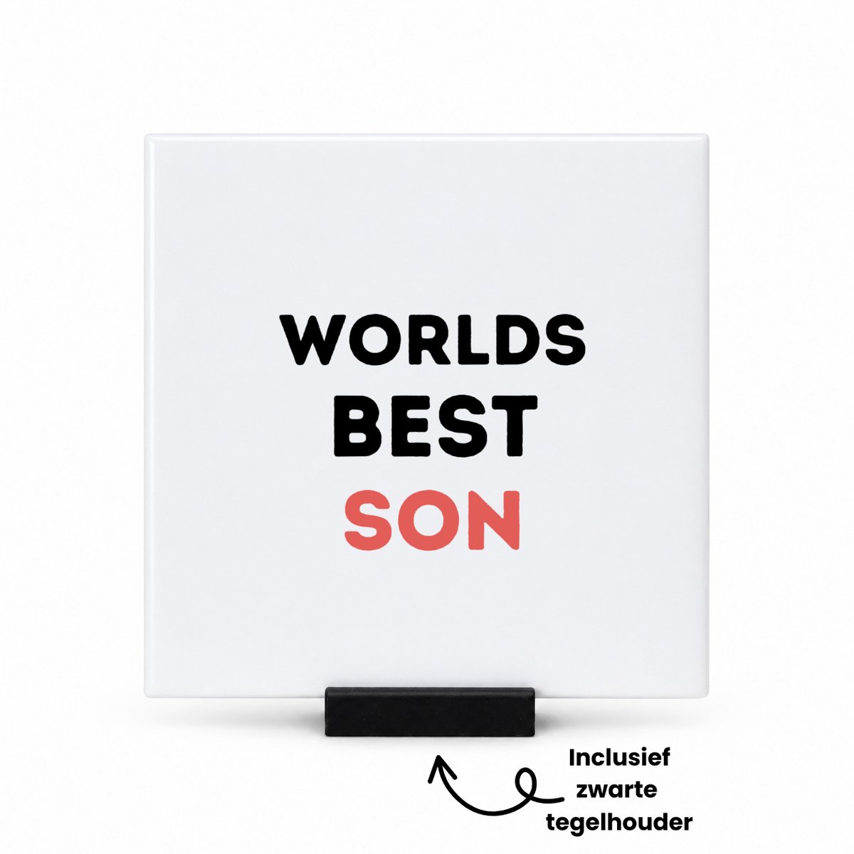 Hacebo worlds best son tegeltje met tegelhouder - Zoon - de beste zoon - tegeltjes met tekst - verjaardagscadeau - verjaardag - cadeau - cadeautje voor zoon - zoon artikelen - kado - geschenk - gift - spreuktegels - 10.8x10.8 CM Wit