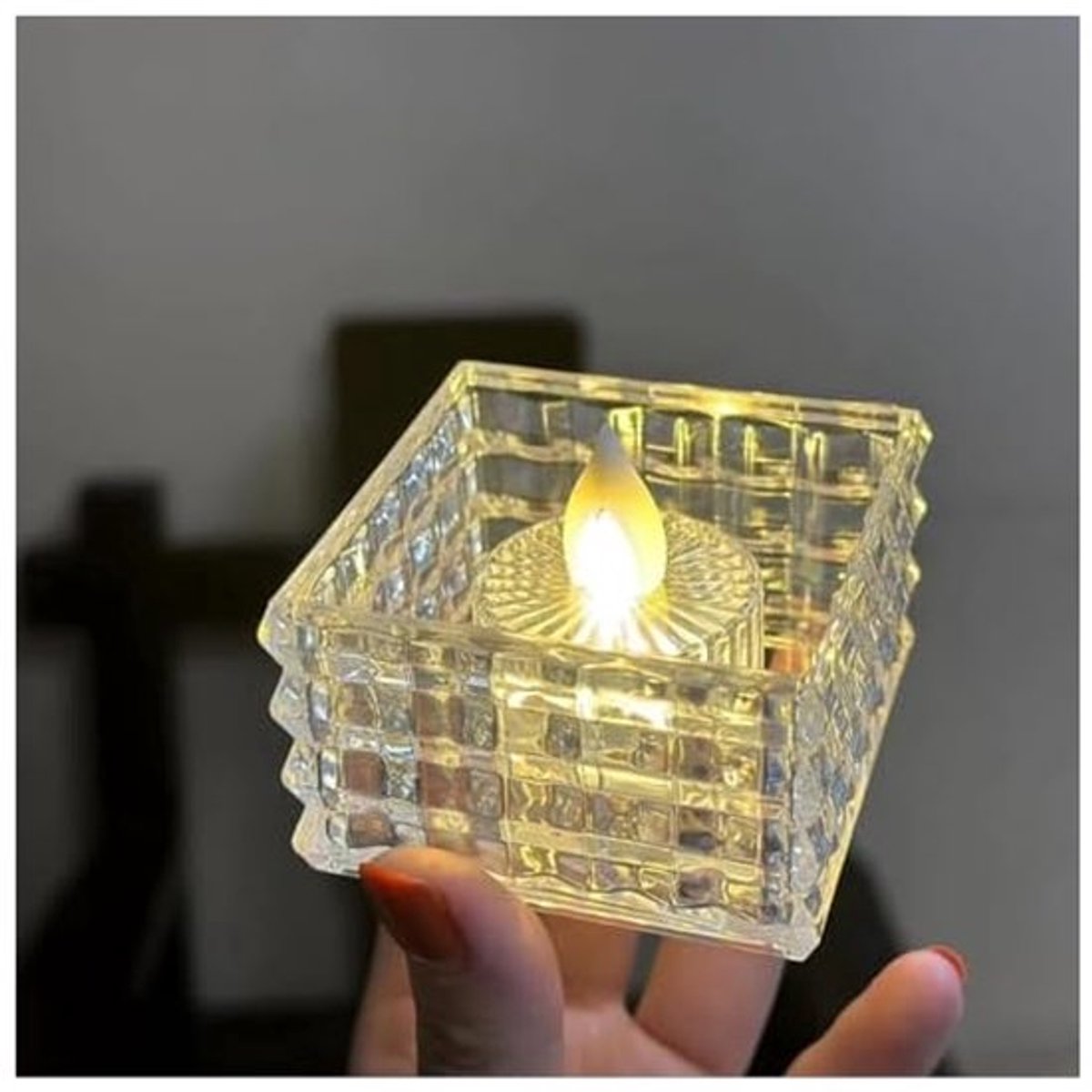 LED-kaarsen - LED-theelichtjes | 6x vierkante acryl theelichtjes op batterijen, romantisch