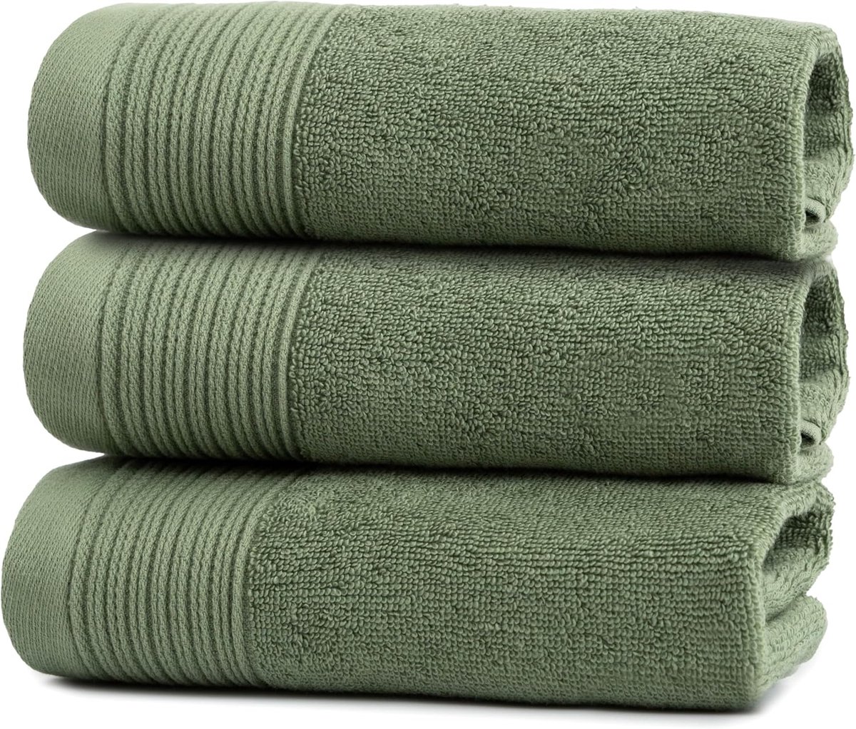 Thijox - Luxe 3-delige gastendoeken 100% katoen Premium Low Twist, 550 g/m² Ultra Zacht en Absorberend, Oeko-TEX, Italiaans Design, 30 x 50 cm, Groen