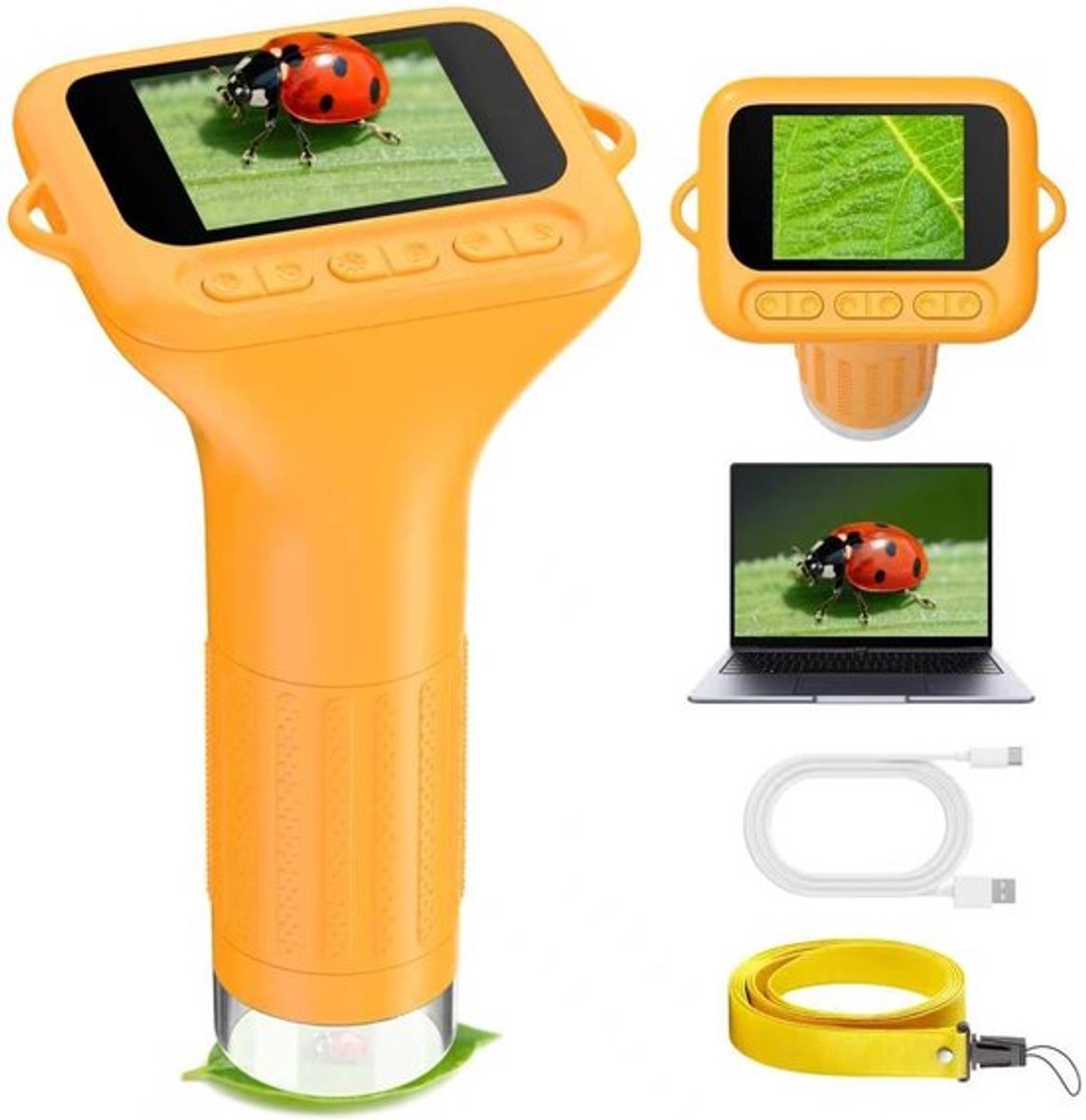 Microscoop - Kinder microscoop - Microscoop junior -Draagbare microscoop voor kinderen - Mini-buitenmicroscoop - USB-handmicroscoop - 1000x - 2,0-inch HD-scherm -Met led-licht - Leeftijd 3-12 - Verjaardagscadeau voor jongens en meisjes- Oranje