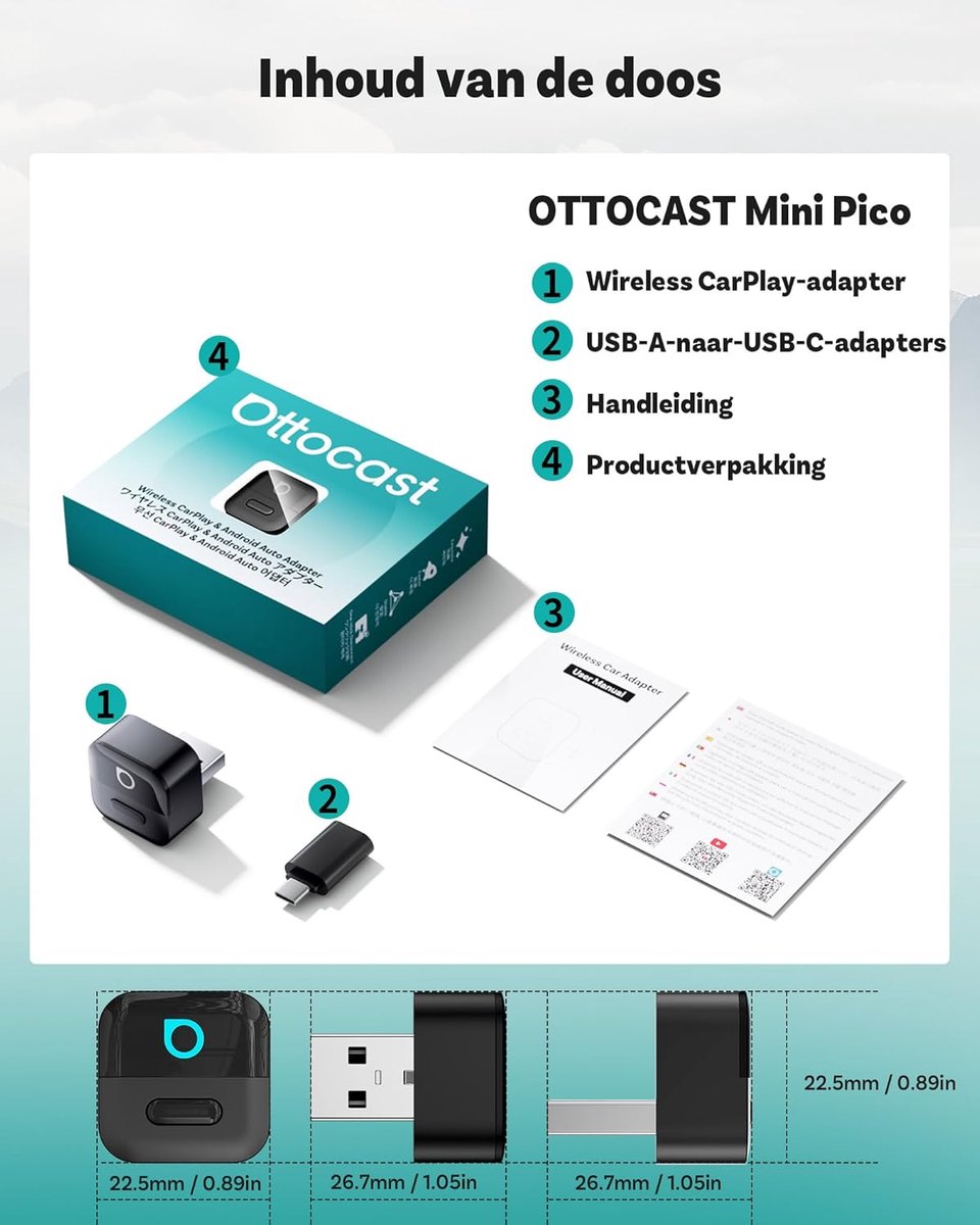 Ottocast Mini Pico – Premium Series CarPlay Android Auto-adapter Plug & Play — cadeau in Gadgets - foto 4