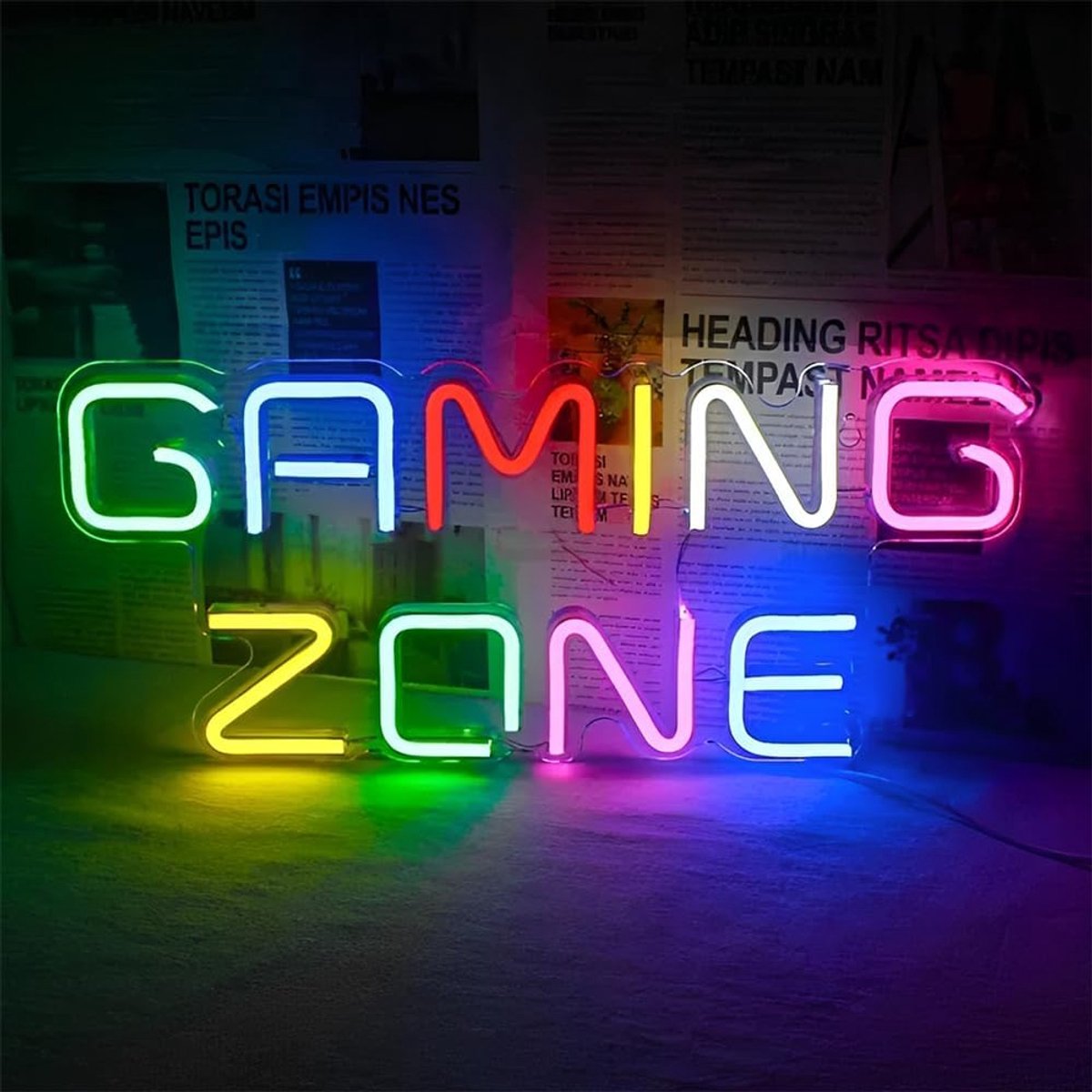 SnelShoppen - Gaming Zone Neon Sign - Kleurrijke LED Neon Licht Signaal met Schakelaar en Oplaadkabel - Decoratief voor Game Room, Speelkamer, Man Cav
