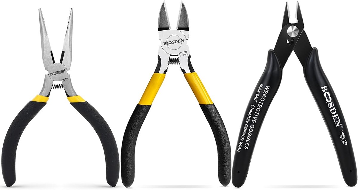 SnelShoppen - Mini Pliers Set 3 Stuks - Zijkniptang 127 mm, Micro Draadtang en Lange Griptang - Perfect voor Hobby, Elektronica, Modelbouw, Kabelbinde
