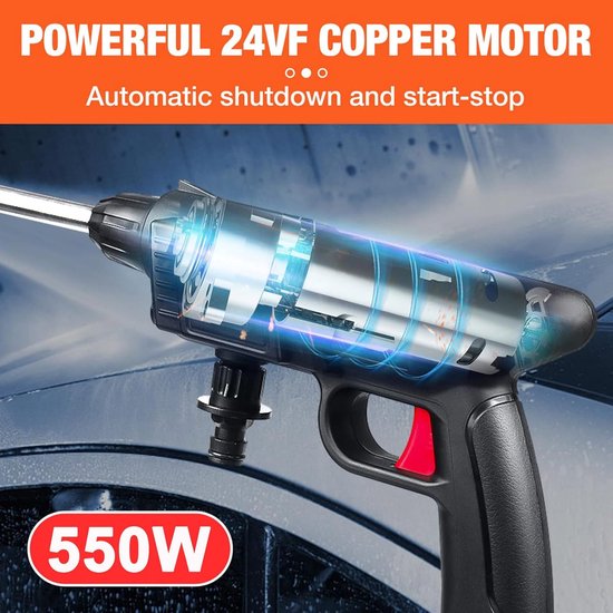 SnelShoppen - Draagbare 24V 1500 mAh Accu Hogedrukreiniger 150 PSI voor Auto, Tuin, Patio, Met RVS Filter en Vervangbare Nozzles van Snelshoppen — afbeelding 5