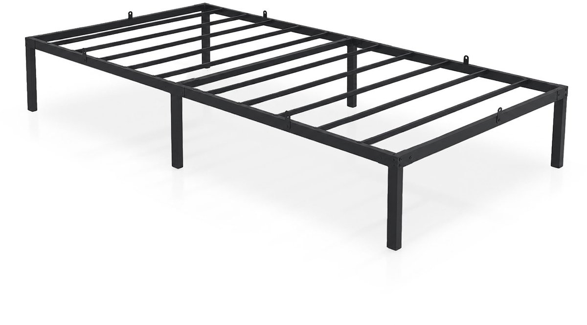 Metalen Bed / 100x200 cm / Opklapbaar Logeerbed / Metalen Lattenbodem / 6 Poten / 10 Latten/ Zwart