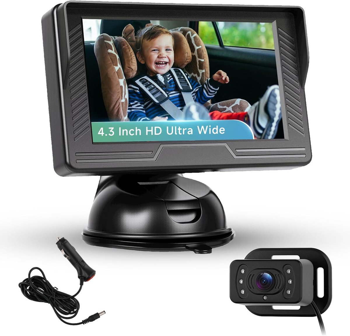 SnelShoppen - Baby Camera met 6.86 IPS Scherm, HD 720P, Nachtzicht, Hoofdsteun Bevestiging, Breedhoeklens voor Veiligheid van Kinderen in Auto