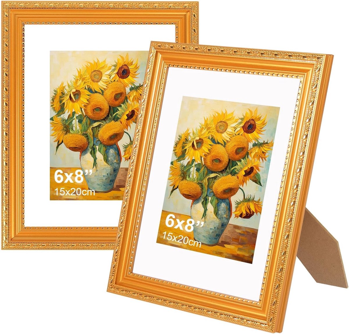 SnelShoppen - Fotolijst A5 Goud 2-delige set 15x20CM Houten Barok Vintage Lijsten voor Woonkamer Kantoor Galerij Decoratie