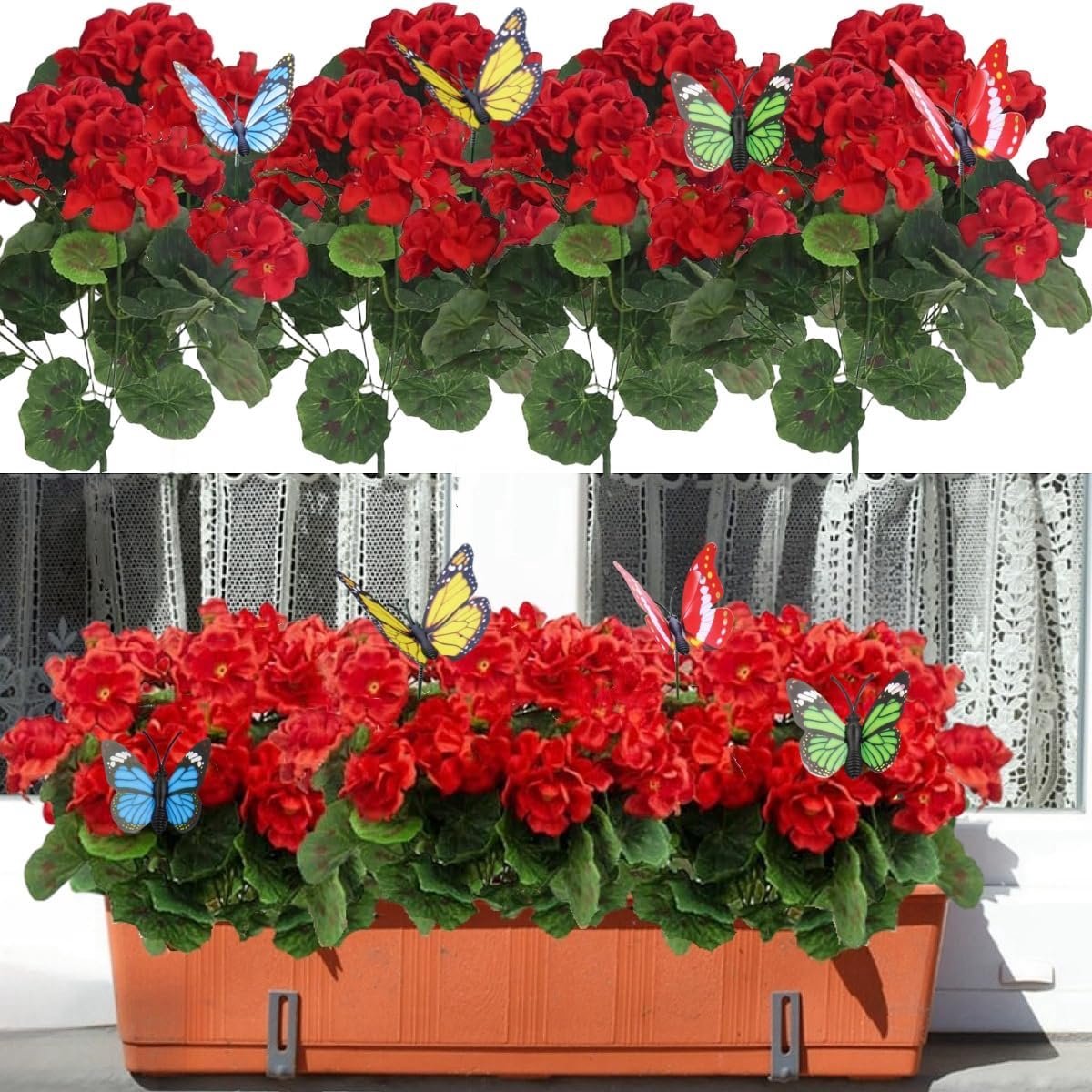 4 Bundels Kunstbloemen voor Buiten - Geraniums en UV-Bestendige Bloemen voor Tuin en Bruiloft