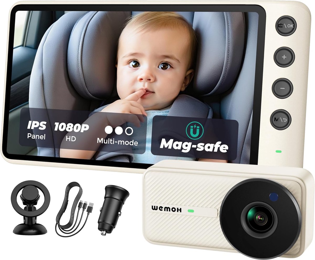 SnelShoppen - Magnetische Baby Autokamera 5'' 1080P HD IPS met Nachtzicht, 360° Rotatie, USB-Aangedreven, Ideaal voor Achterwaarts Kijken in de Auto