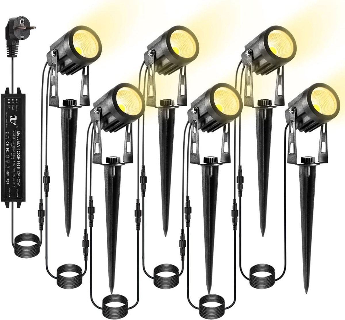 SnelShoppen - Tuinverlichting Set van 6 LED Tuinlampen met Grondpin, IP65 Waterdicht, Warm Wit, 3 Watt, Buitenverlichting voor Tuin, Tuinpad, Feest en