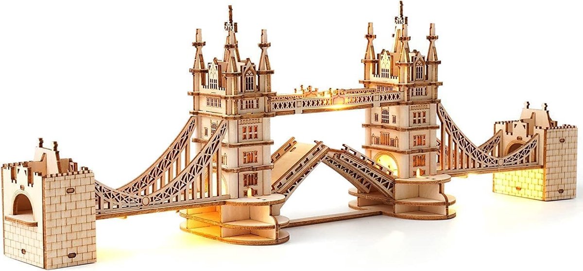 SnelShoppen - 3D houten puzzel Tower Bridge modelbouwset voor volwassenen, DIY houten model, 113 onderdelen, sfeervol nachtlampje, perfect voor kerst
