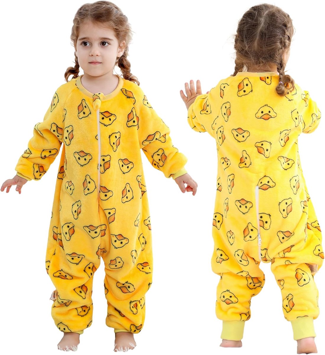 SnelShoppen - Flanellen Slaapzak met Voeten 2,5 TOG voor Baby's en Kinderen 9 Mnd - 6 Jaar, Winter Pyjama met Mouwen, Strooide-eendprint, Gezellige Co