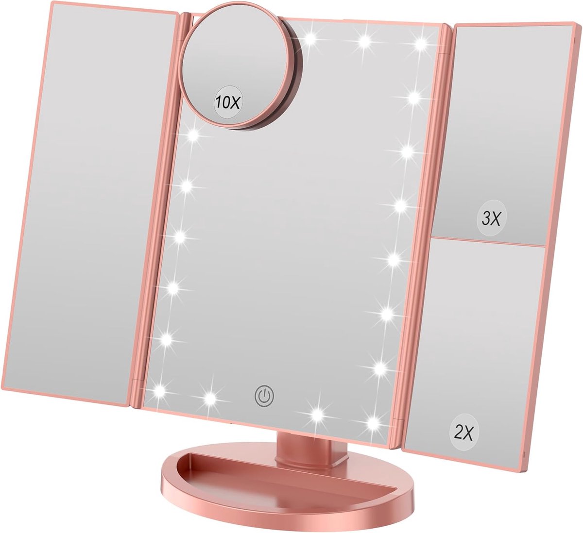 SnelShoppen - Verlichte Makeup Spiegel met 21 LED Lampen - Dual Power 2X/3X Vergrotende Functie - Rose Goud - Perfect voor Make-up, Verzorging en Styl
