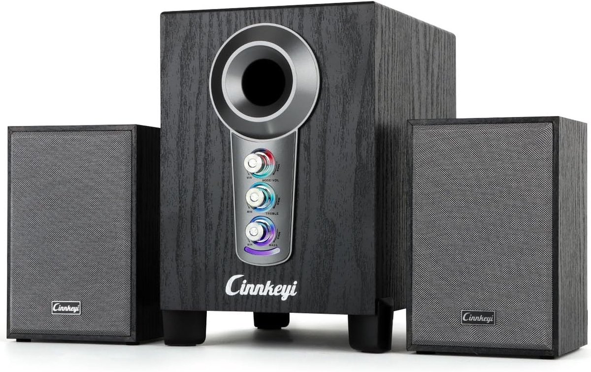 SnelShoppen - USB 2.1 Computerluidspreker met Subwoofer - 10W + 3W x 2 Desktopluidsprekers met Bas- en Hoogteregeling - USB Aangedreven - Bluetooth/AU