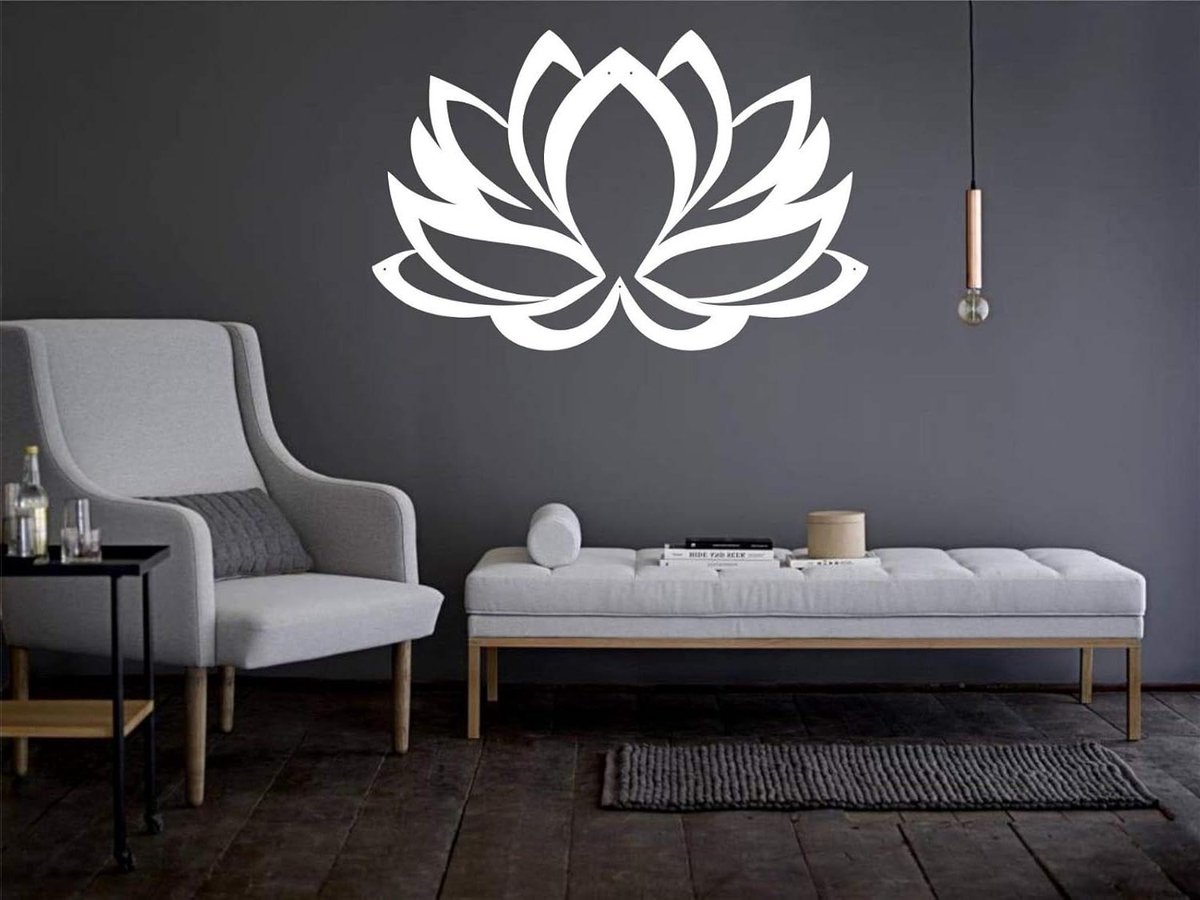 Metalen Wanddecoratie - Lotusbloem Kunst - Huis Verfraaien - Creëert 3D-effect - 61x41 cm - Wit