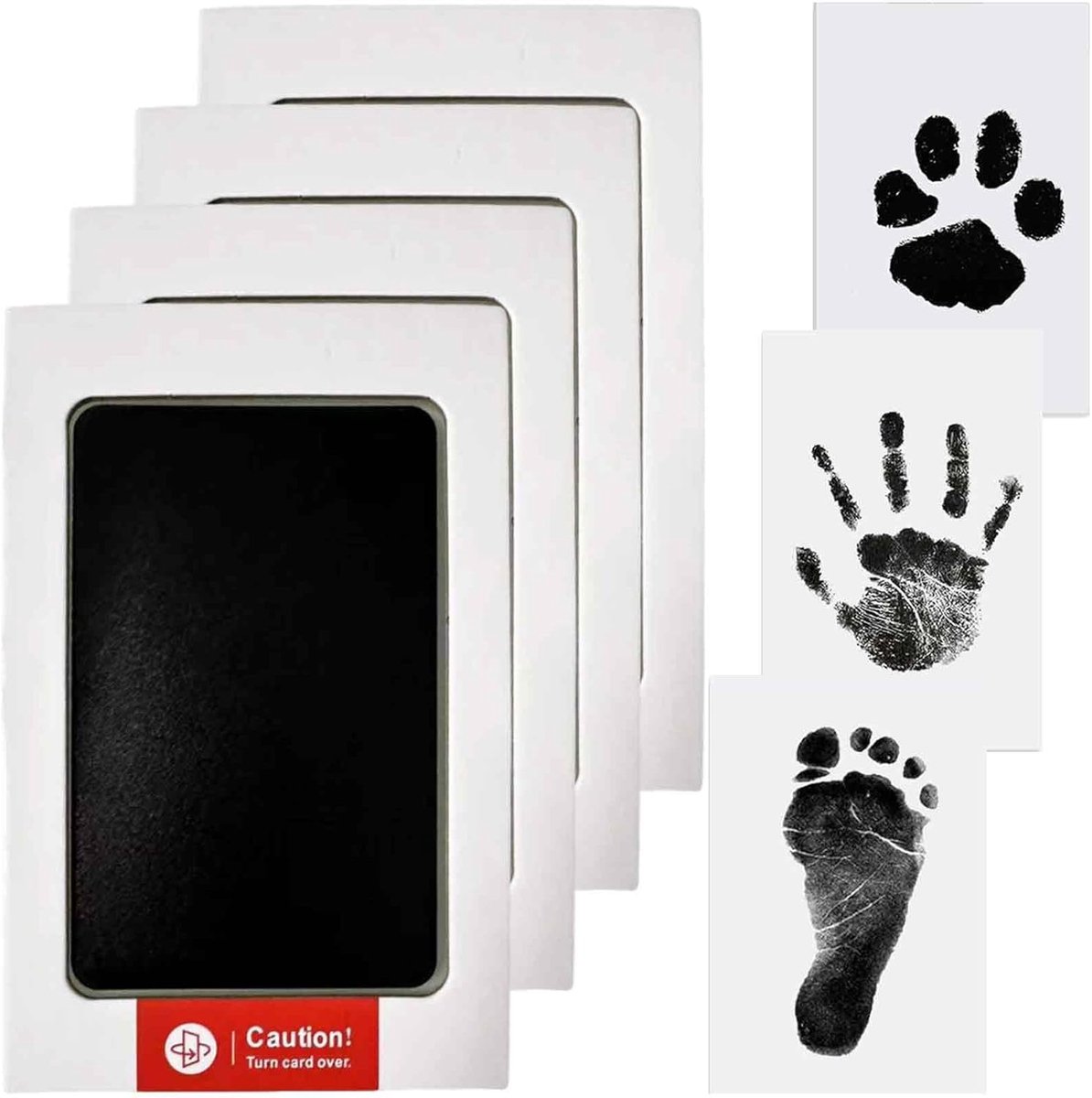 Thijox - Voetafdrukset voor Baby's en Huisdieren, 4 Stuks, Hand- en Voetafdrukset, Printklei, Zwart, Ideaal als Cadeau voor Hond en Kat, Middels Groot