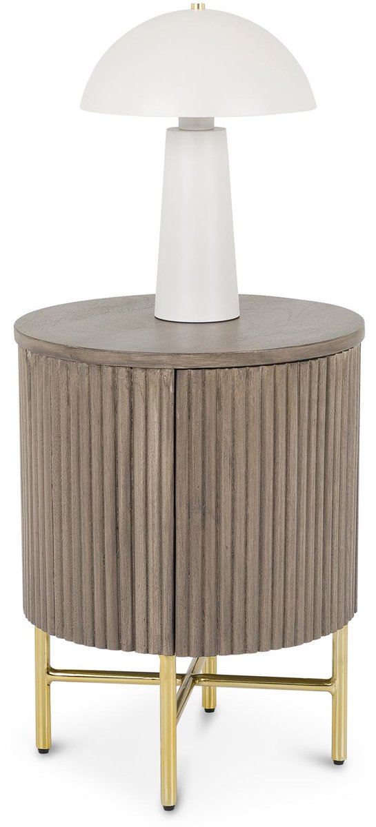Nachtkastje FLUTED met lamellenlook van mangohout – grijs
