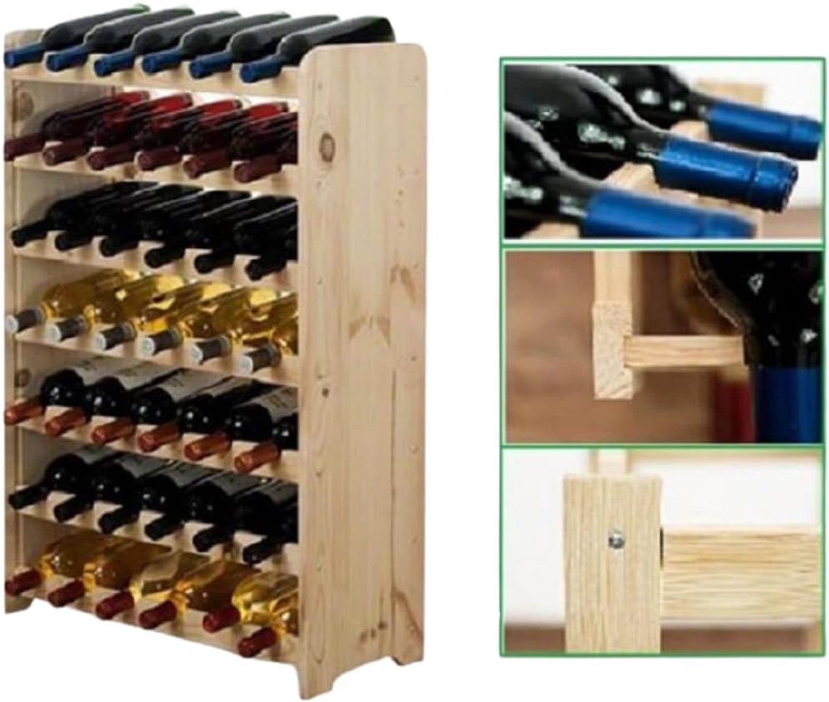 SnelShoppen - Houten wijnrek - Flessenhouder voor 42 flessen - Modulaire en stapelbare wijnstandaard - Massief hout - Perfect voor keuken, woonkamer,