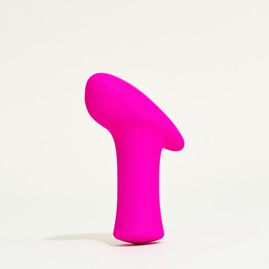 Felle roze vibrator met een T-vormige basis en een schuine, afgeronde bovenkant.