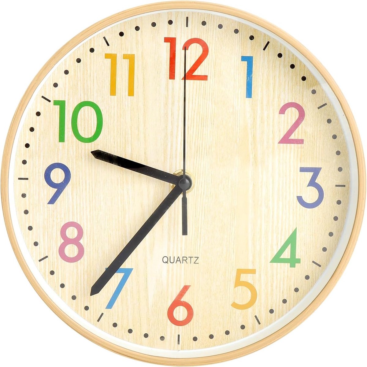 SnelShoppen - Wandklok Kinderkamer Geruisloos 20 cm - Houten Kwarts Klok met Kleurrijke Letters voor Kinderen - Perfect voor School, Kantoor, Woonkame
