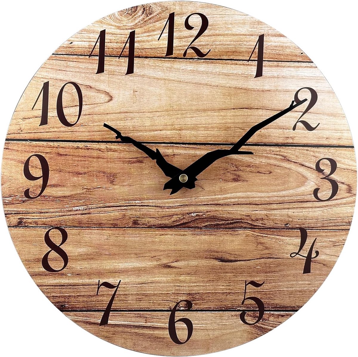 SnelShoppen - Plumeet Wandklok 30cm - Frameloze Houten Wandklok met Stille Quartz Beweging - Rustieke Wandklok voor Keuken, Slaapkamer, Woonkamer - Br