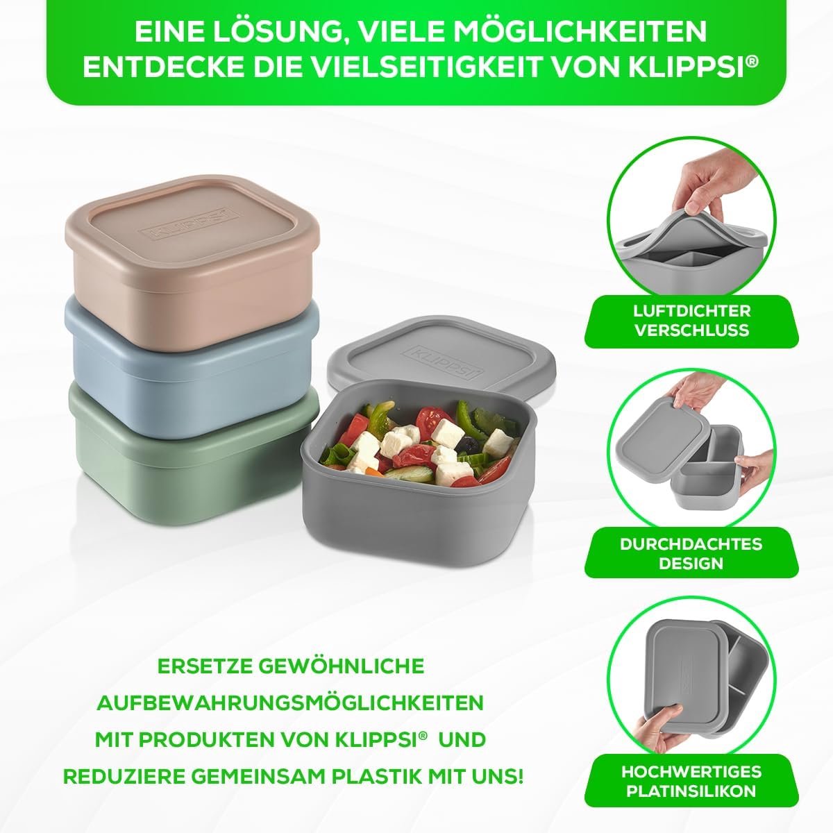 SnelShoppen - Lunch Box Large met 4 Compartimenten - Opbergdoos voor Brood, Platina Siliconen, Scheurvast, Warmte-Koude Bestendig, Lekvrij, Vaatwasser