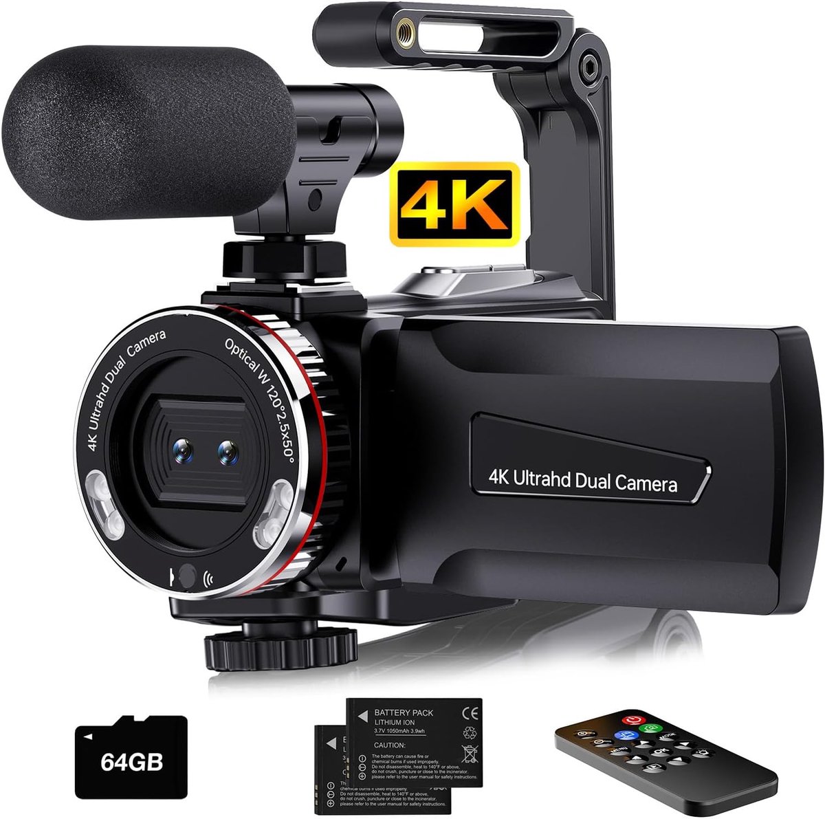 SnelShoppen - Video Camera 4K 64MP Camcorder Vlogging Camera voor YouTube, 21x Digitale Zoom, 3 Inch 270° Draaiend Scherm, Video Vloggen, Dubbele Came