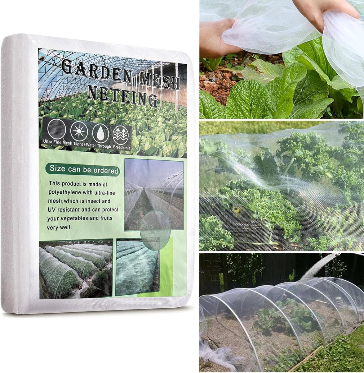 SnelShoppen - Insectennet 3 x 10 m - Fijnmazig PE Plantennet - Beschermend Wit Net voor Groenten, Fruitbomen, Tuinplanten en Bloemen tegen Insecten en