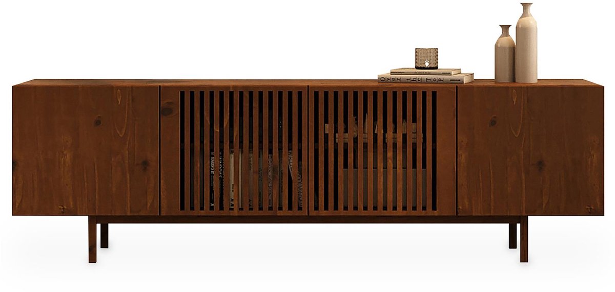 Lowboard LINN 180 cm van massief hout – afwerking in kastanje