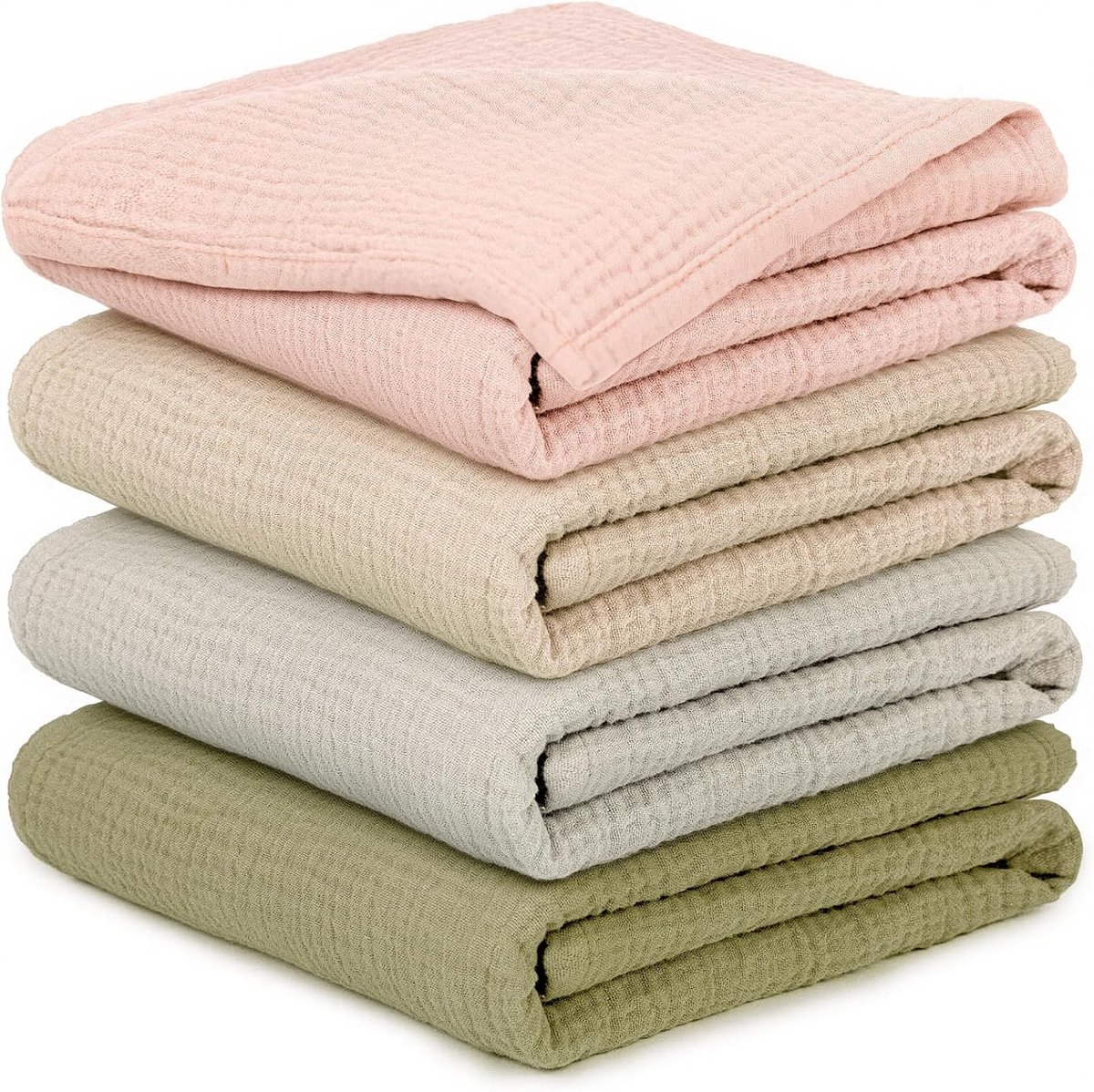 SnelShoppen - Musselintücher Baby Set van 4 Burp Cloths 100% Katoen 60x60 cm, Zacht, Ademend en Zeer Absorberend, Ideaal voor Jongens en Meisjes, Perf