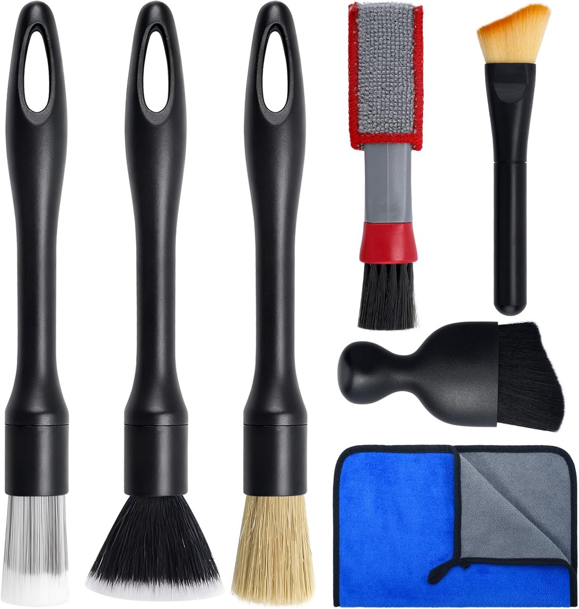 SnelShoppen - 7-delige Auto Schoonmaak Borstel Set, Ultra Zachte Interieur Borstels voor Auto's, Detail Borstels, Microvezeldoek voor Dashboard en Meu