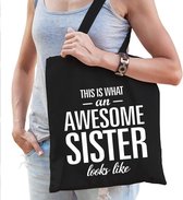Sac cadeau en coton Voici à quoi ressemble une soeur géniale noir - sac cadeau pour soeurs