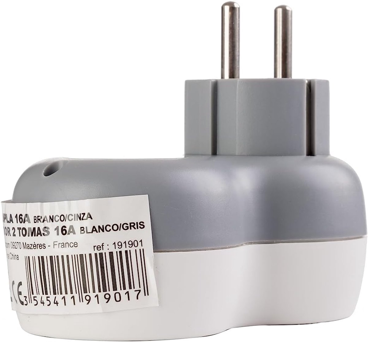 SnelShoppen - Adapter met 2 sockets, dubbele stekkerdoos met aarding 16 A, ruimtebesparend, perfect voor thuis, kantoor, camping en tuin, wit