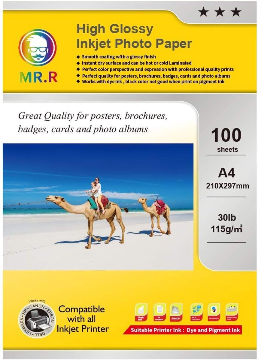 SnelShoppen - A4 Glossy Foto Papier 100 Vellen 115gsm Instant Droog Waterdicht Glanzend Wit voor Inkjet Printers - Perfect voor Posters, Brochures, Fo