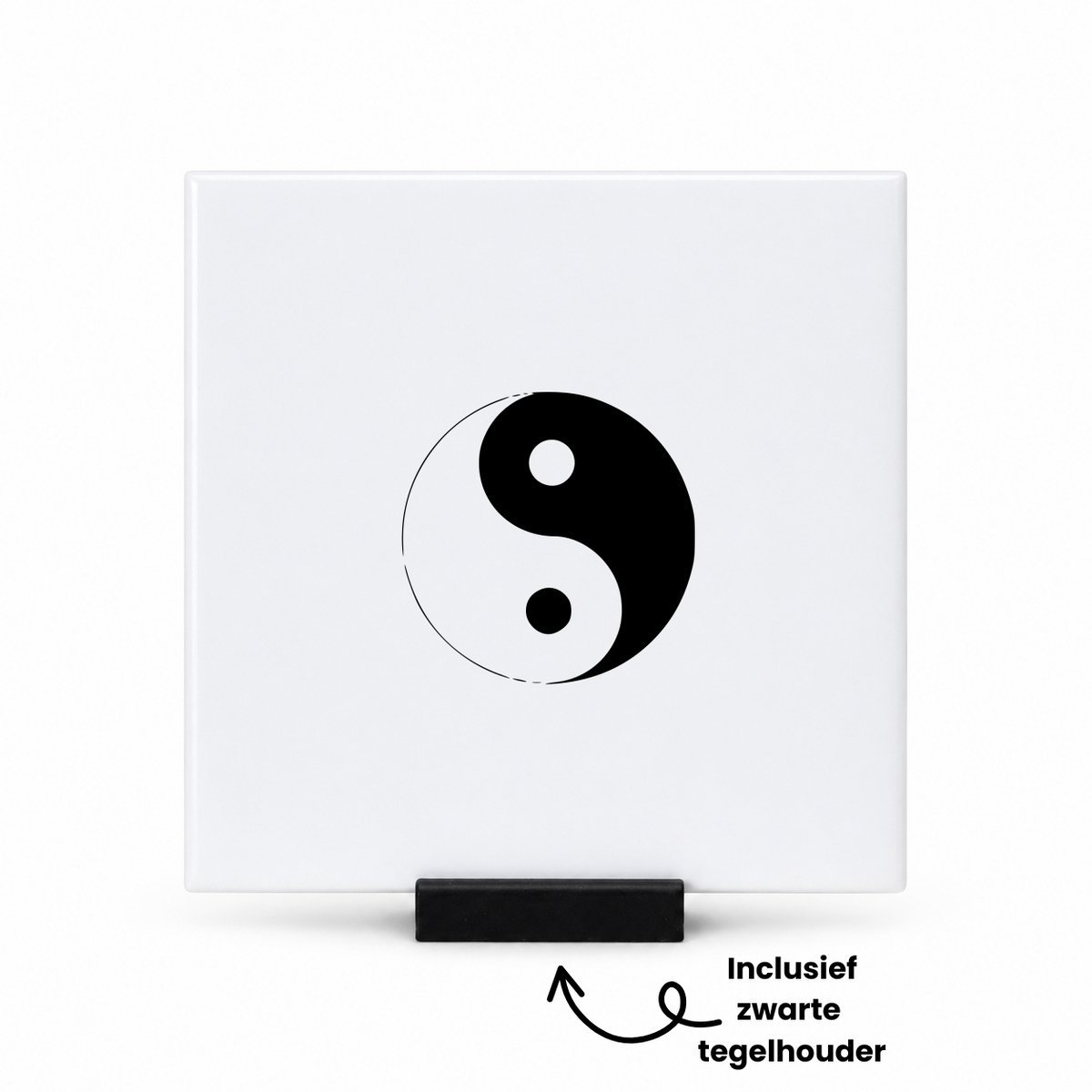 Hacebo Yin yang tegeltje met tegelhouder - Yin yang - yin yang accessoires - tegeltjes met tekst - Cadeau - mediteren - spreuktegels - 10.8x10.8 CM Wit