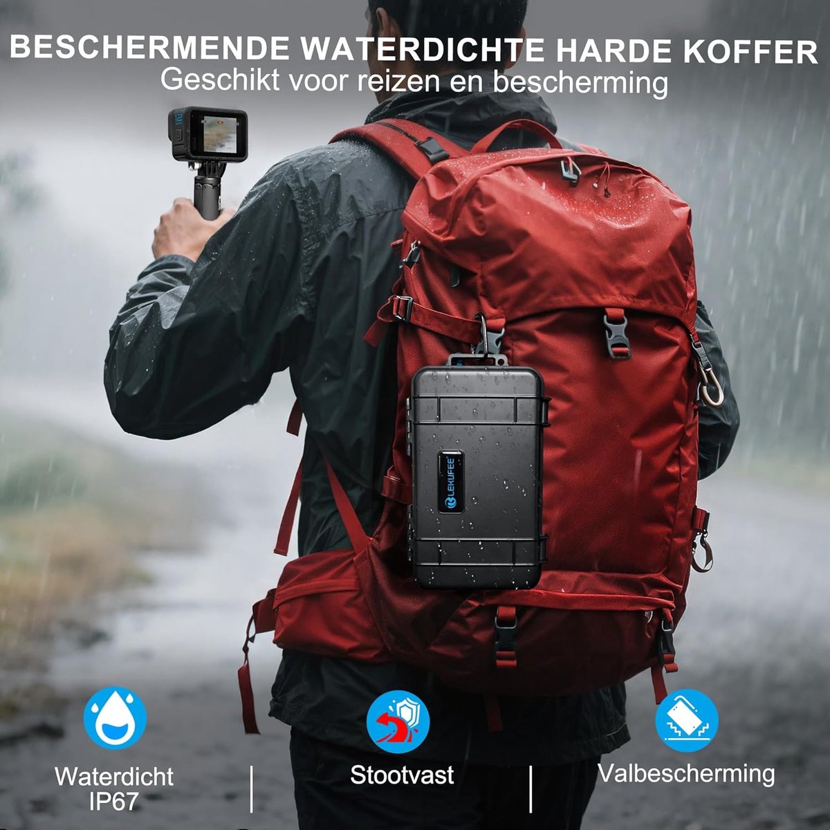 SnelShoppen - Waterdichte Harde Reiskoffer voor GoPro Hero 13/12/11/10/9, Hero 4K en Accessoires - Stevige Bescherming voor Avontuurlijke Reis - Ideaa thumbnail 6