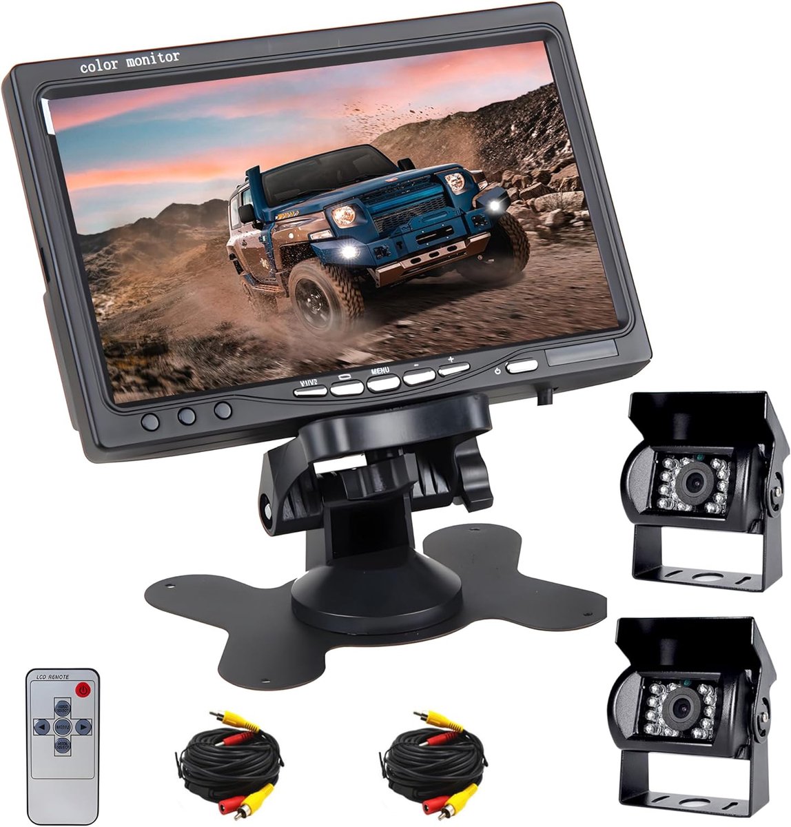 SnelShoppen - Rear View Camera Set HD 1080P 7 Inch TFT Monitor met 2 Waterproof IP68 Achteruitrijcamera's, 18 IR Nachtzicht, Perfect voor Motorhome, T