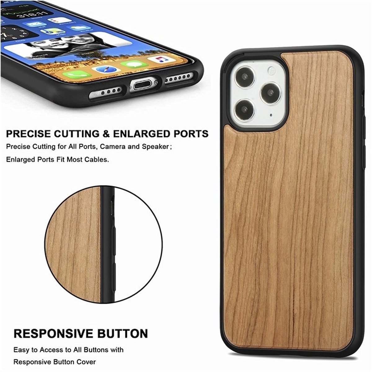 Mobiq - Houten Backcover geschikt voor iPhone 17 Hoesje - kersen