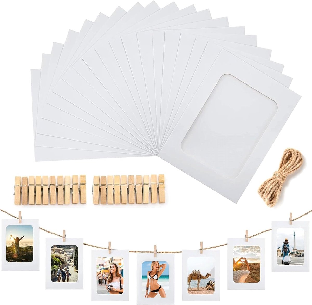 SnelShoppen - Photo Bags voor Hangende Foto's, Cardboard Photo Frame, Zelfklevende Papieren Fotolijsten 10x15 cm, 20 Stuks, Witte Fotopockets voor Wan