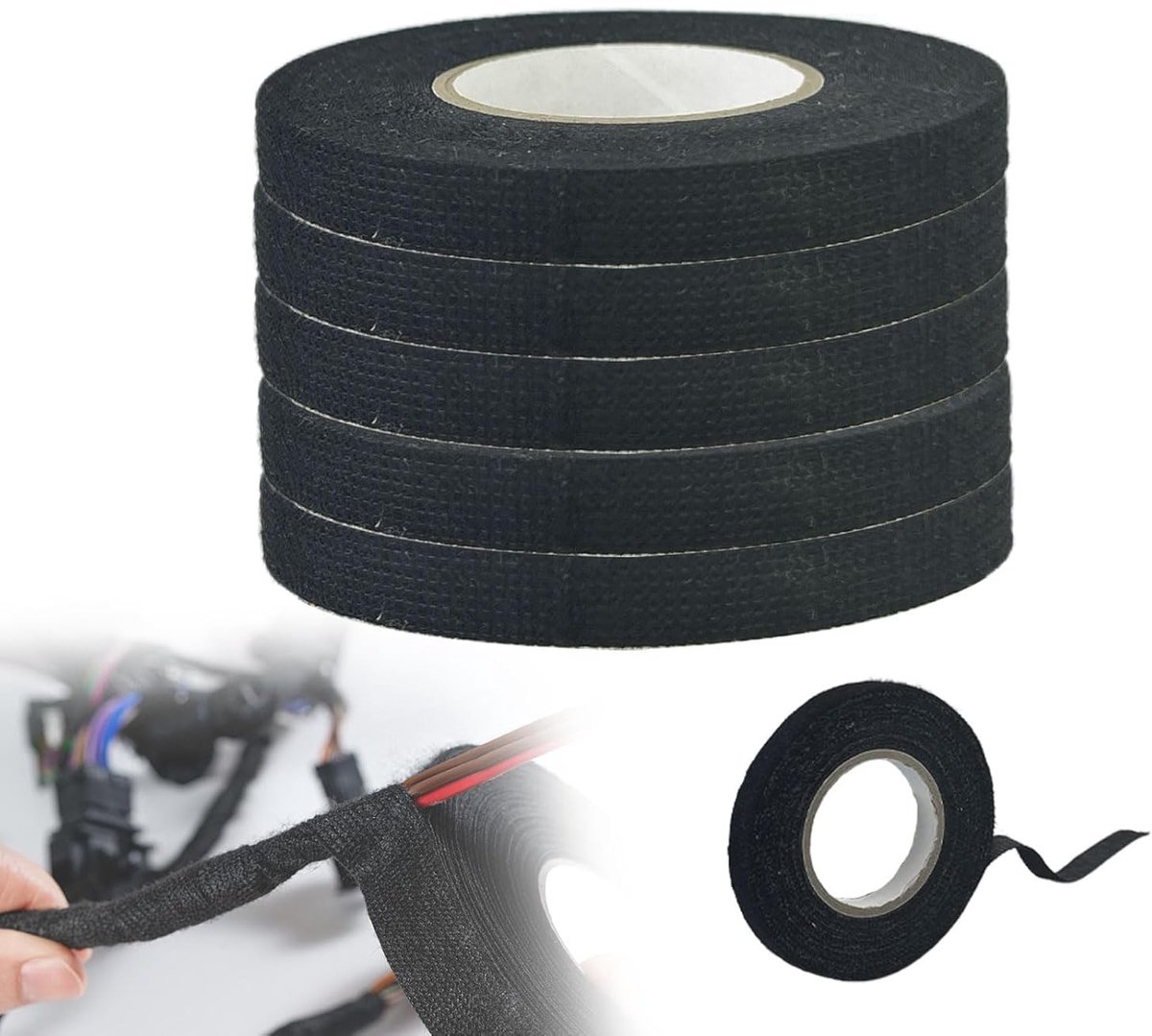 SnelShoppen - Fabric Tape Zwart - 5 Stuks Isolatietape - Zelfklevende Multifunctionele Vilt Tape voor Huishoudelijk Gebruik, Auto, Motor, Geluids- en