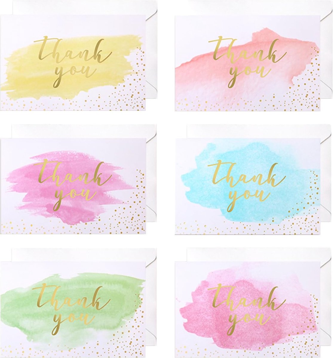 SnelShoppen - 12 Stuks Bedankkaarten met Enveloppen, Luxe Watercolor Stijl met Goudfolie, Lege Bedankkaarten voor Bruiloft, Verjaardag, Afstuderen, Za