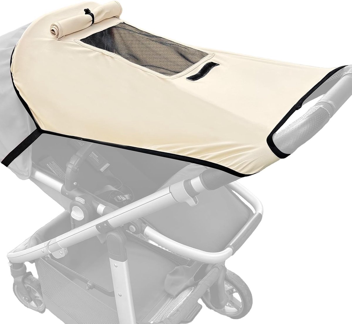 SnelShoppen - Universeel Zonnezeil voor Kinderwagen - Flexibel Verstelbaar Zonnescherm met UV-Bescherming - Kaki - Geschikt voor Buggy en Babykuip - H