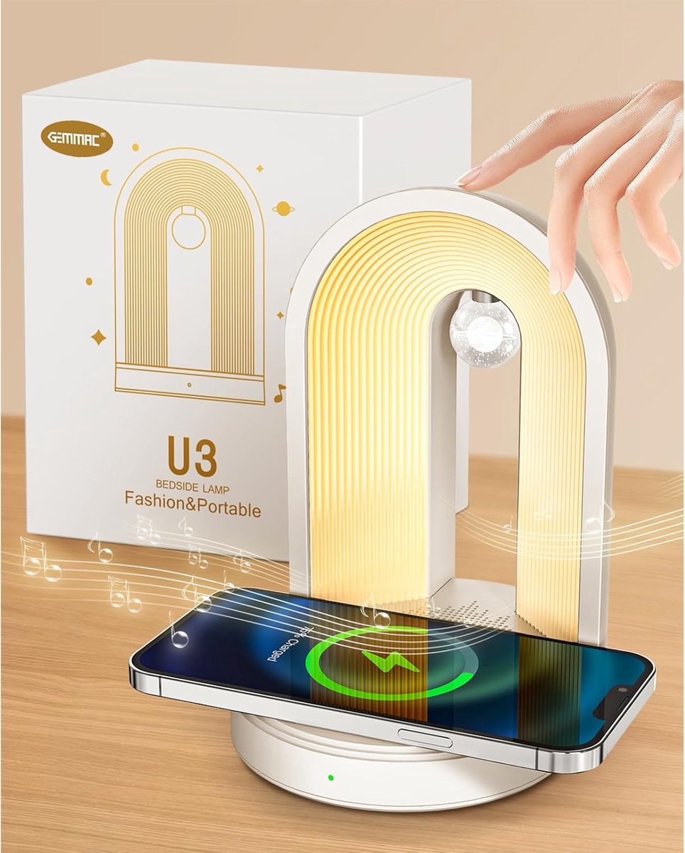 SnelShoppen - 3 in 1 Nachtlampje met Bluetooth Speaker, Draadloze Oplader, Touch Lamp voor Kinderen, Decoratie voor Slaapkamer, Woonkamer, Kantoor, US