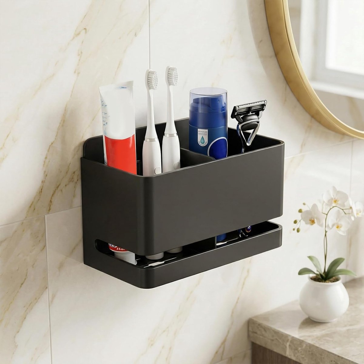 SnelShoppen - Wandrek Zonder Boren, Tandenborstelhouder, Elektrische Tandenborstelhouder, Badkamer Organizer, Aluminium, Zwart, 10kg Draagvermogen, Do