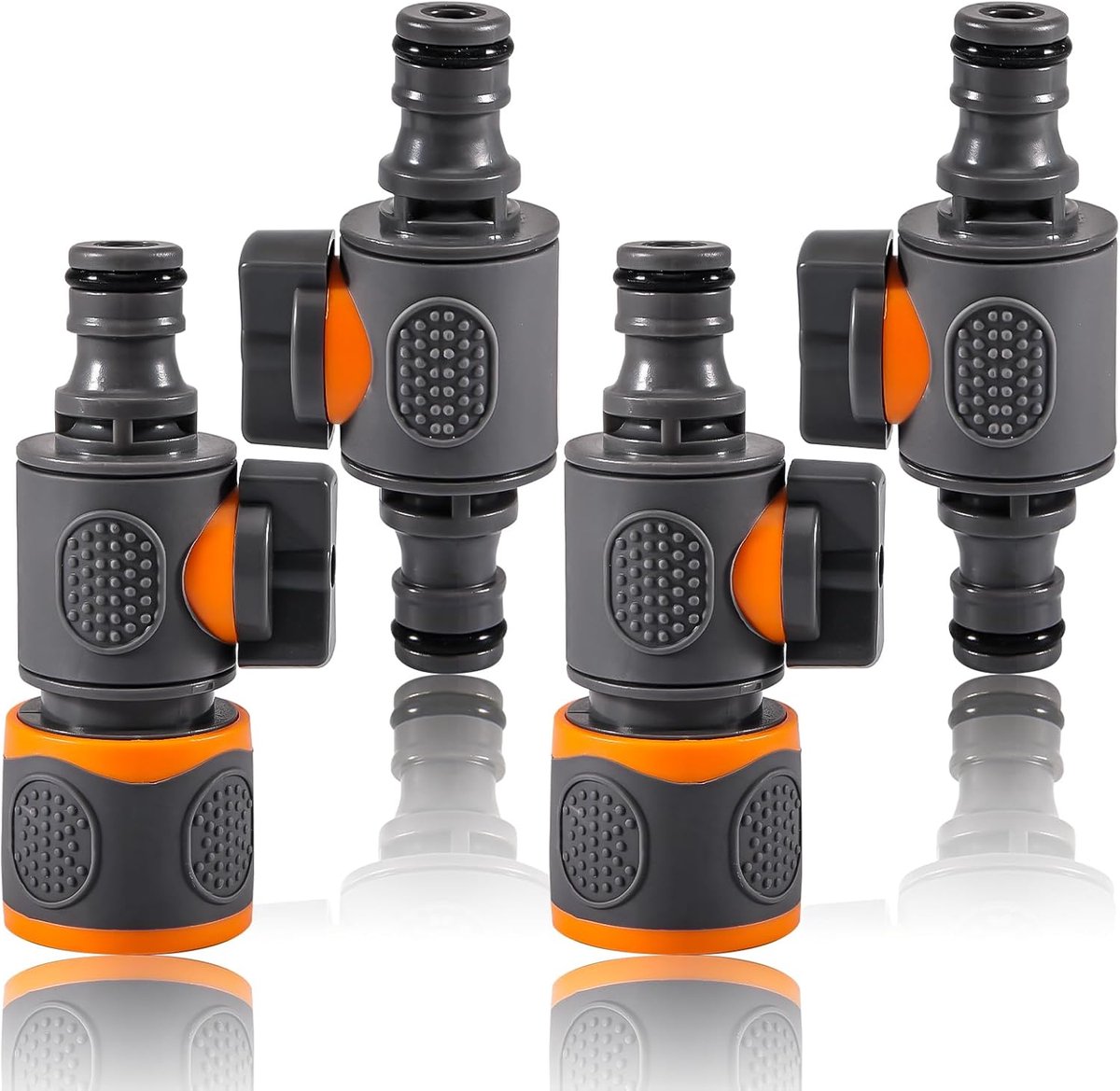 SnelShoppen - 4 Stuks Tuinslang Aansluitingen met Controleklep, 16 mm Water Slang Connector, 2-Weg Controle voor 1/2 Inch Tuinslangen, Tuinaccessoires