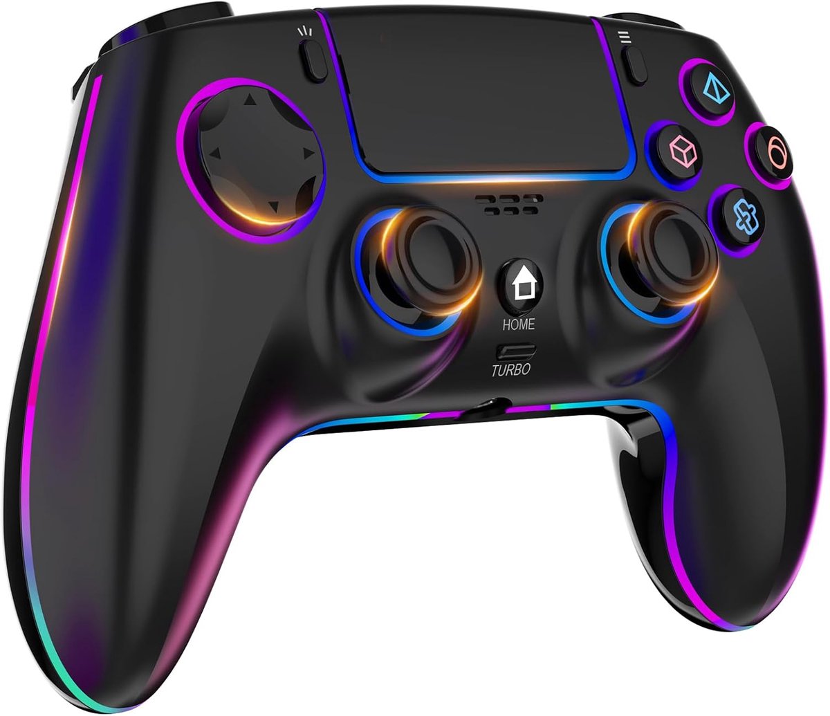 SnelShoppen - Draadloze Game Controller voor PS4/PS3/Pro/PC/MAC/iOS/Android/Steam met 7 Kleuren RGB Verlichting, Joystick Hall Effect, Dubbele Trillin