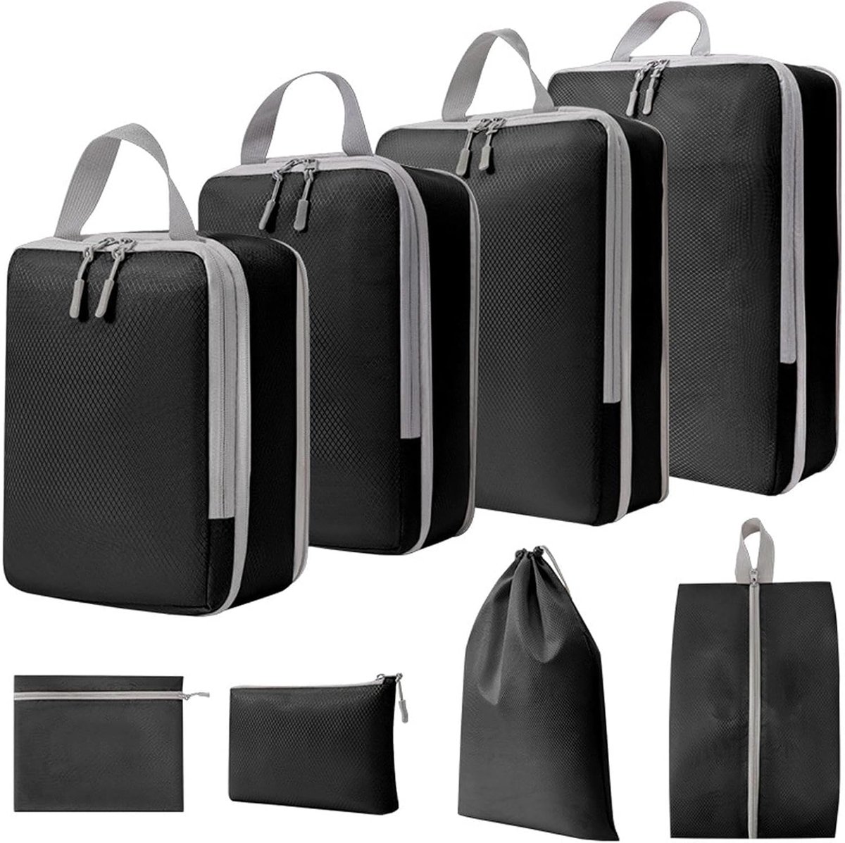 SnelShoppen - 8-delige Set Compressiezakken - Waterdichte Reistas Organizers voor Kleding, Schoenen, Cosmetica - Ruimtebesparend en Ideaal voor Backpa