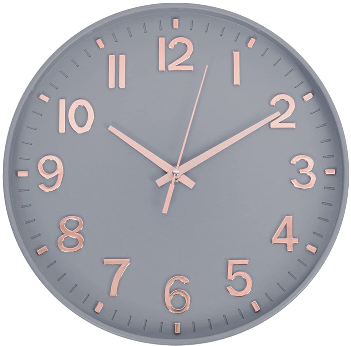 Wandklok 30,5 cm - grijs-rose goud - stille niet-tikkende klok - perfect voor woonkamer of slaapkamer - ShopVlot